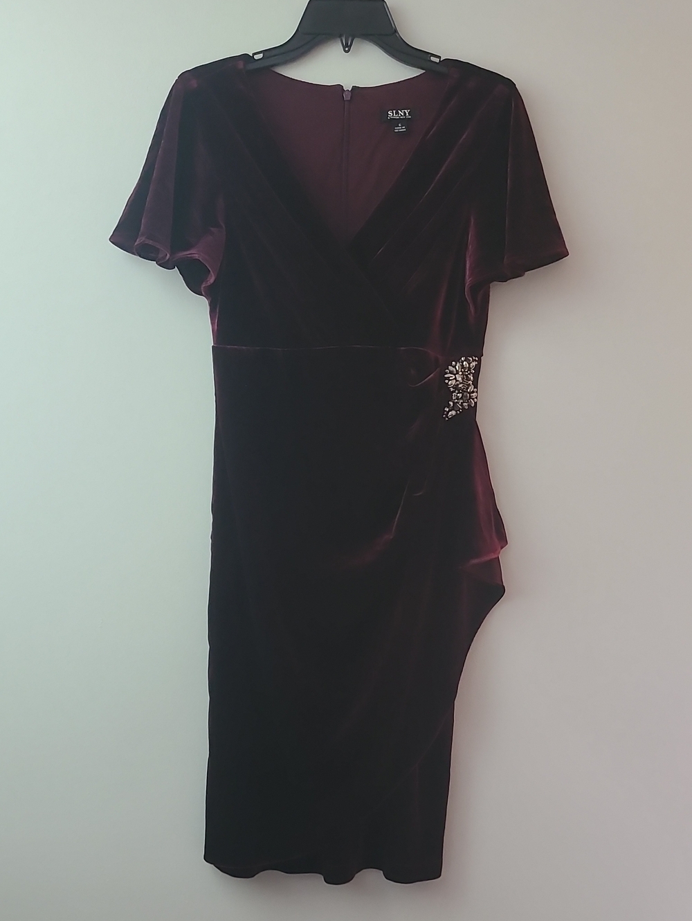 SLNY Plum Velvet Wrap-Style Midi Dress Womens Size 6
